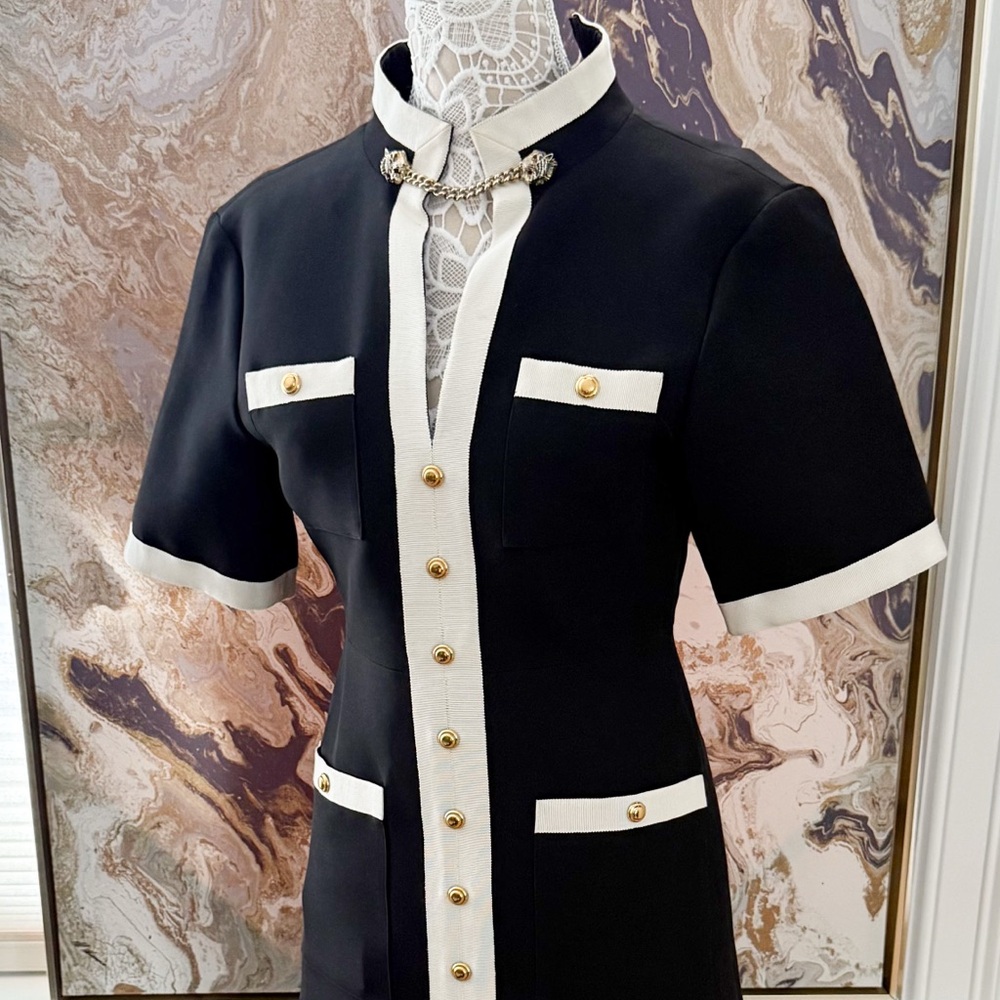 Gucci Gold Boucle Tiger Neck wool Black Dress
